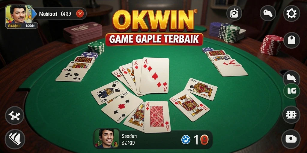 Screenshot gameplay OKWIN menampilkan suasana permainan Gaple yang seru.