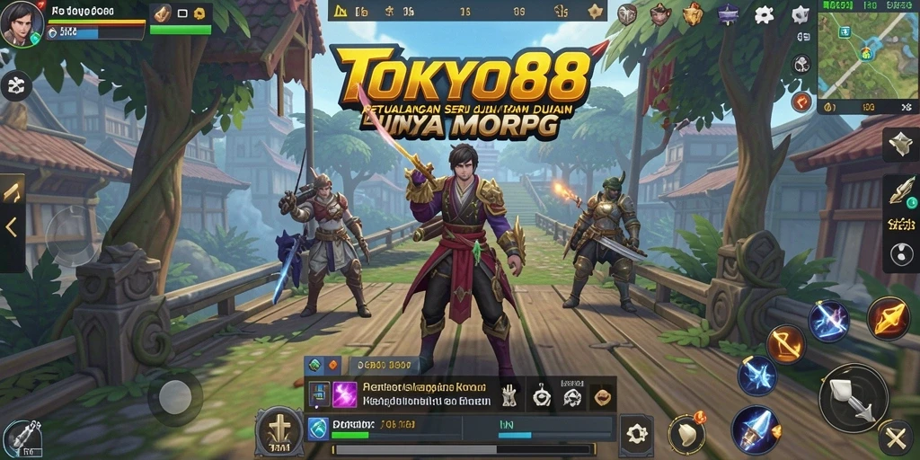 Tangkapan layar gameplay TOKYO88 yang menunjukkan pertempuran epik dan dunia yang luas.